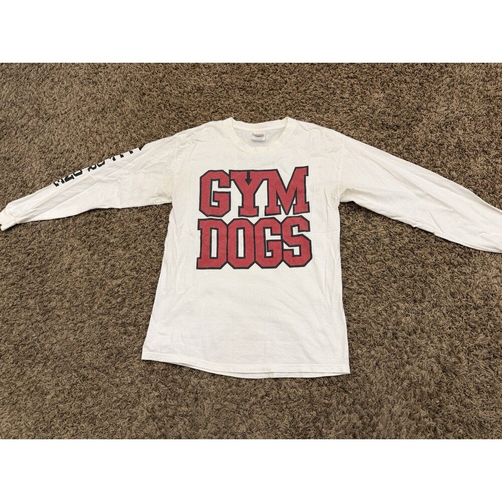 Hanes Gym Dogs Logo Workout Long Sleeve T-shirt White Red Mens Size Medium
